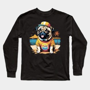 Cute Pug on Beach Vacation Long Sleeve T-Shirt